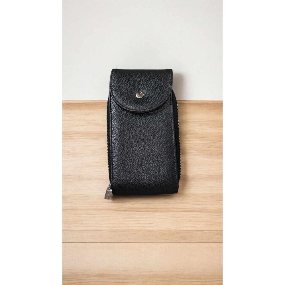Bugatti Black Leather Zip Around Slim Crossbody Travel On the Go Bag Purse